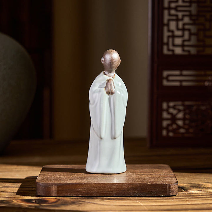 Estatua de cerámica de monje meditador con Buddha Stones, decoración serena para el hogar - image 11