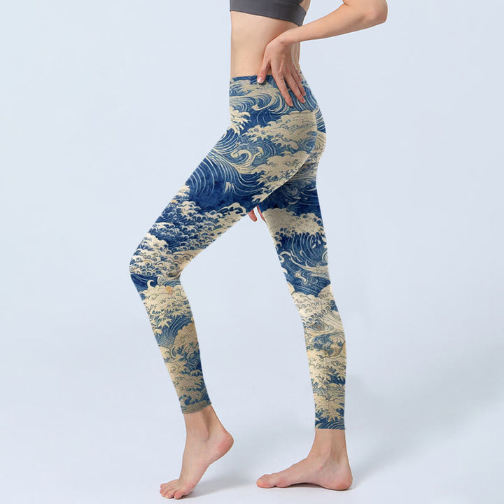 Leggings de gimnasio con estampado de olas y Buddha Stones, pantalones de yoga para mujer - image 2