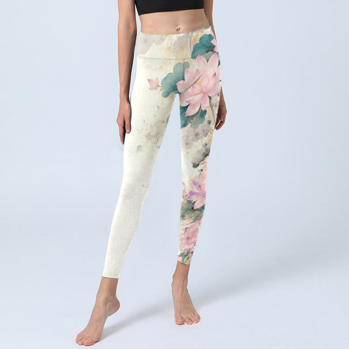Leggings de gimnasio con estampado de Buddha Stones de loto y hojas, pantalones de yoga para mujer - image 5