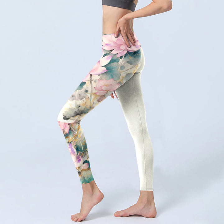 Leggings de gimnasio con estampado de Buddha Stones de loto y hojas, pantalones de yoga para mujer - image 2