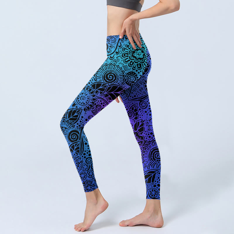 Leggings de gimnasio con estampado de flores, hojas y piedras de Buddha Stones, pantalones de yoga para mujer - image 2