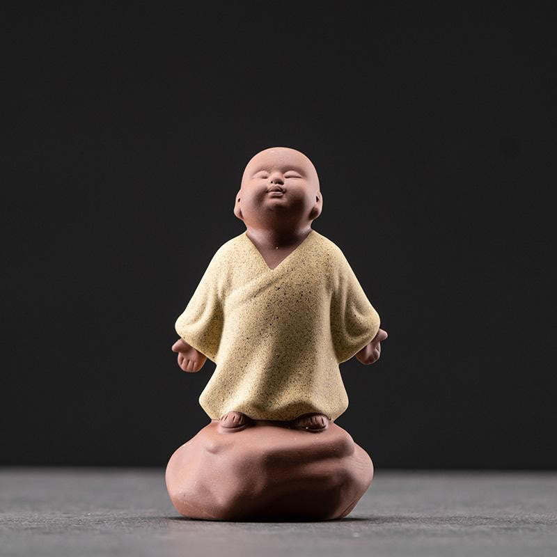 Estatua de Buddha Stones, monje descansando, mirando hacia arriba, de cerámica, decoración para el hogar, compasión - Monje amarillo mirando hacia arriba 6,5 ​​x 4,5 x 10 cm - image 0