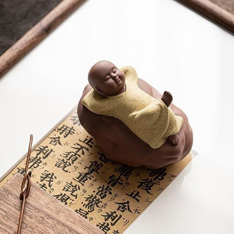 Estatua de Buddha Stones, monje descansando, mirando hacia arriba, de cerámica, decoración para el hogar, compasión - image 10