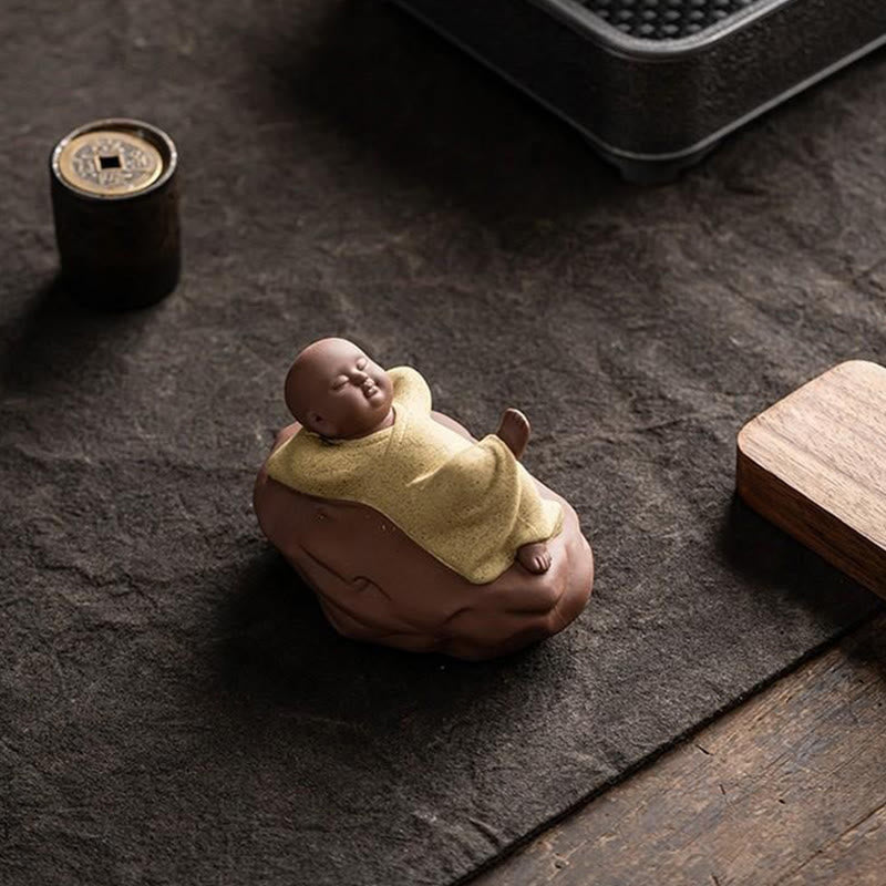 Estatua de Buddha Stones, monje descansando, mirando hacia arriba, de cerámica, decoración para el hogar, compasión - image 11