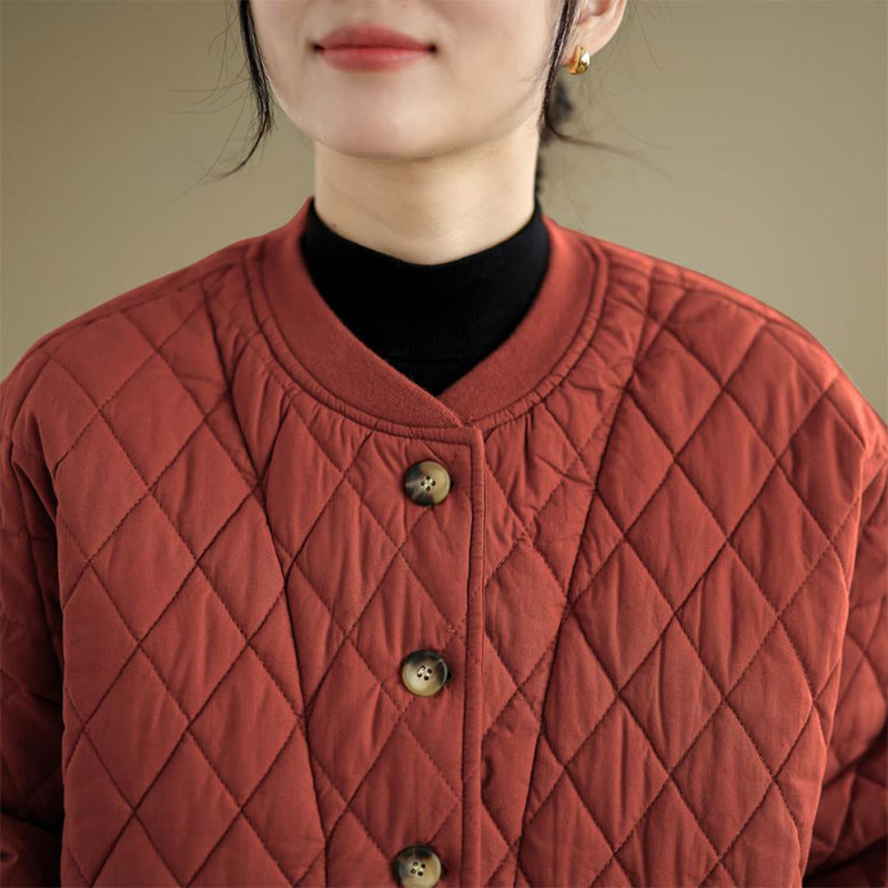 Chaqueta de manga larga para mujer, de algodón grueso, con estampado de rombos y Buddha Stones , con bolsillos. - image 17