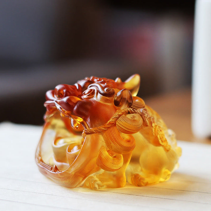 Buddha Stones hechas a mano, cristal Liuli dorado, pieza de arte PiXiu tragando, decoración para el hogar - Pixiu amarillo 7,8*6,5*5,5 cm - image 0