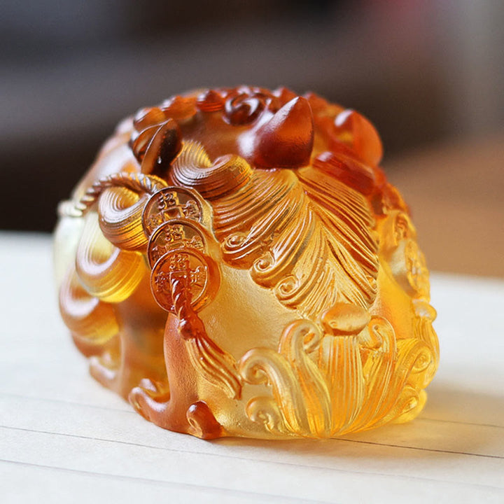 Buddha Stones hechas a mano, cristal Liuli dorado, pieza de arte PiXiu tragando, decoración para el hogar - image 4