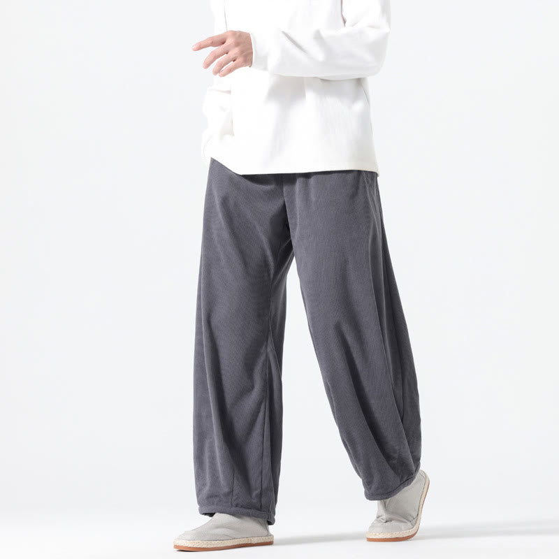 Pantalones tipo harem para hombre de algodón de pana con diseño de cordón ajustable y estampado de Buddha Stones primaverales en color puro, con bolsillos. - Gris pizarra - US/UK/AU46, EU56 (5XL) - image 0