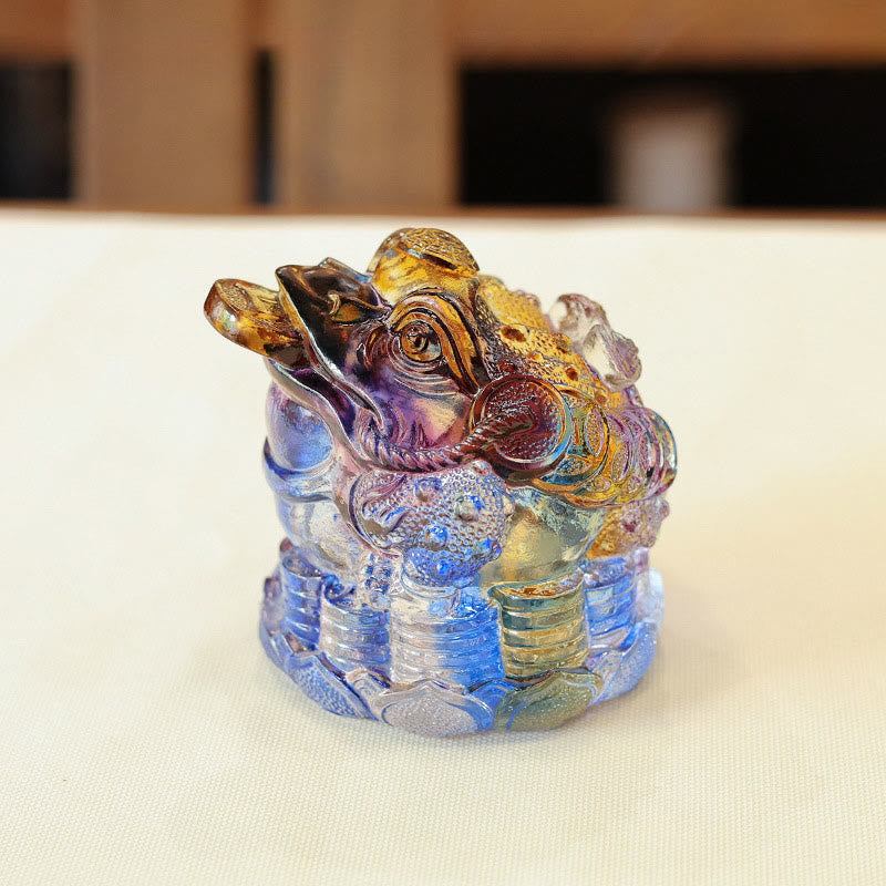 Buddha Stones Feng Shui Monedas de Rana Pieza de Arte de Cristal Liuli Hecha a Mano para Decoración de Hogar y Oficina para la Abundancia - Colorido, 9 x 9 x 8 cm - image 0