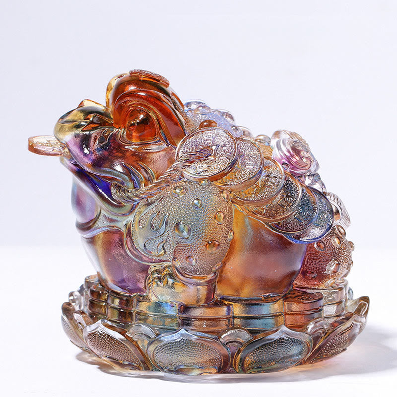 Buddha Stones Feng Shui Monedas de Rana Pieza de Arte de Cristal Liuli Hecha a Mano para Decoración de Hogar y Oficina para la Abundancia - Colorido, 13 x 12 x 11 cm - image 5
