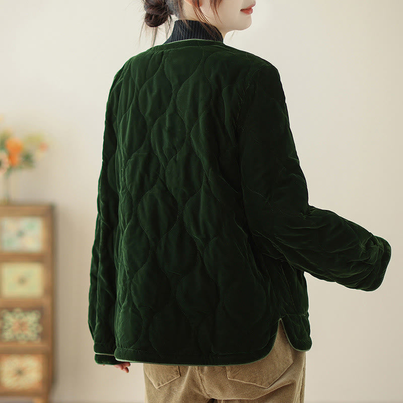 Chaqueta corta de manga larga para mujer, estilo grueso, con bolsillos y estampado de diamantes y Buddha Stones. - image 5