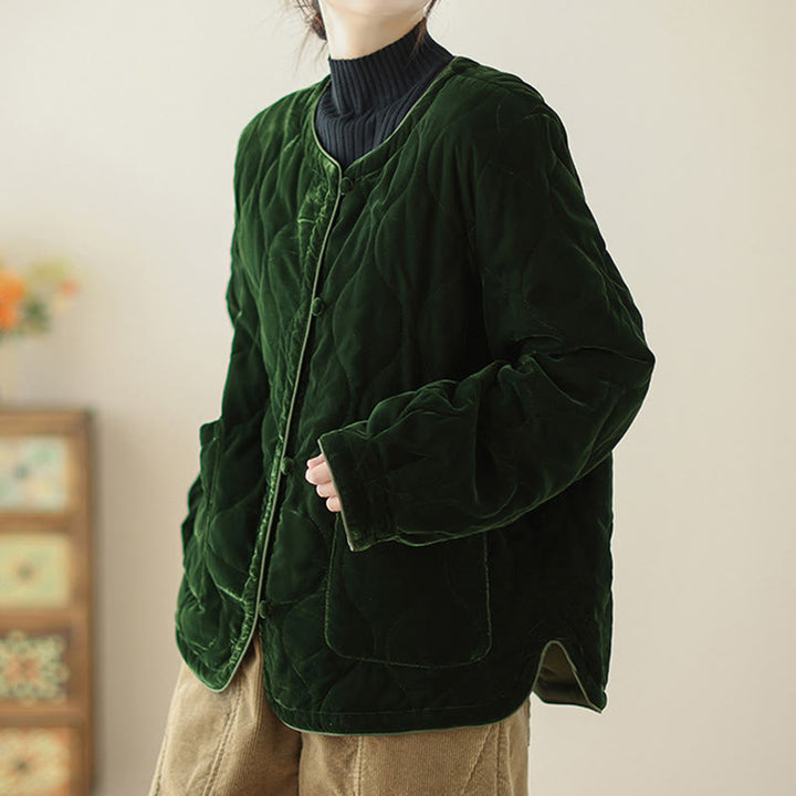 Chaqueta corta de manga larga para mujer, estilo grueso, con bolsillos y estampado de diamantes y Buddha Stones. - image 4