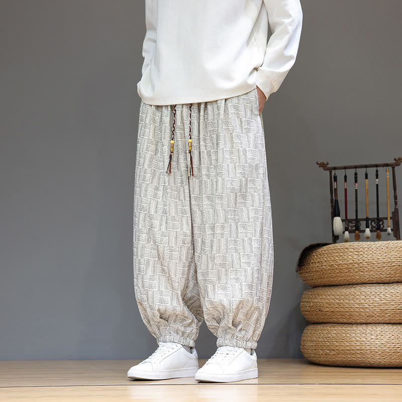 Pantalones bombachos de algodón de pana con estampado de cuadros jacquard otoñal y Buddha Stones para hombre, con bolsillos. - Humo blanco - US/UK/AU46, EU56 (5XL) - image 11
