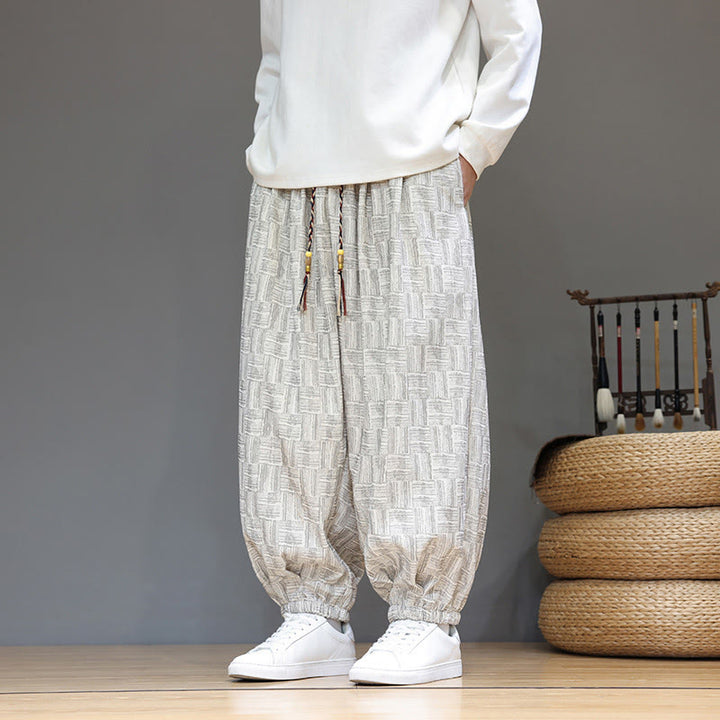 Pantalones bombachos de algodón de pana con estampado de cuadros jacquard otoñal y Buddha Stones para hombre, con bolsillos. - Humo blanco - US/UK/AU46, EU56 (5XL) - image 11