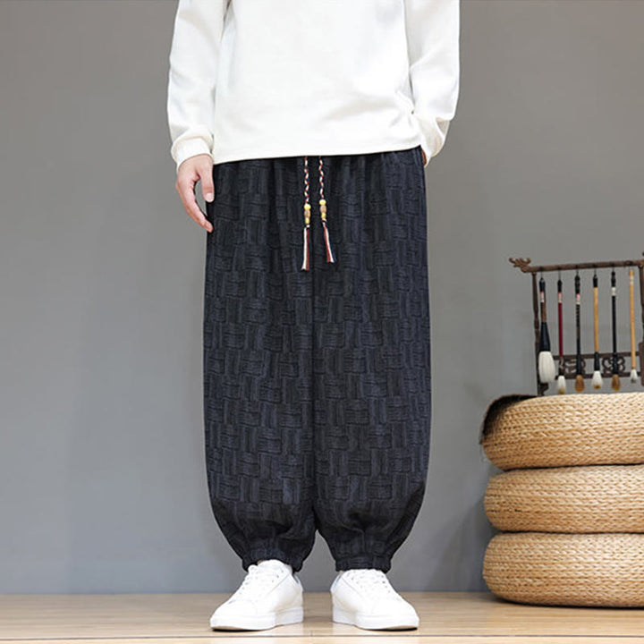Pantalones bombachos de algodón de pana con estampado de cuadros jacquard otoñal y Buddha Stones para hombre, con bolsillos. - image 6