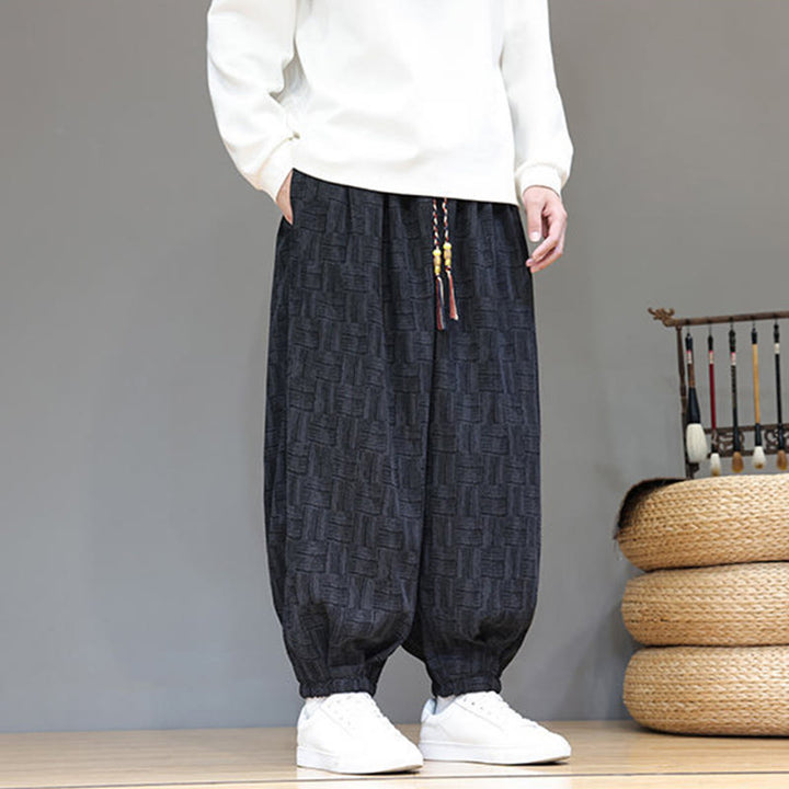 Pantalones bombachos de algodón de pana con estampado de cuadros jacquard otoñal y Buddha Stones para hombre, con bolsillos. - image 8