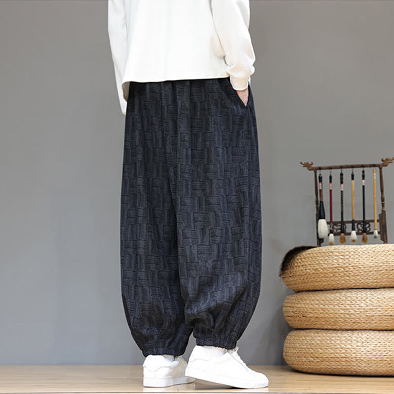 Pantalones bombachos de algodón de pana con estampado de cuadros jacquard otoñal y Buddha Stones para hombre, con bolsillos. - image 3