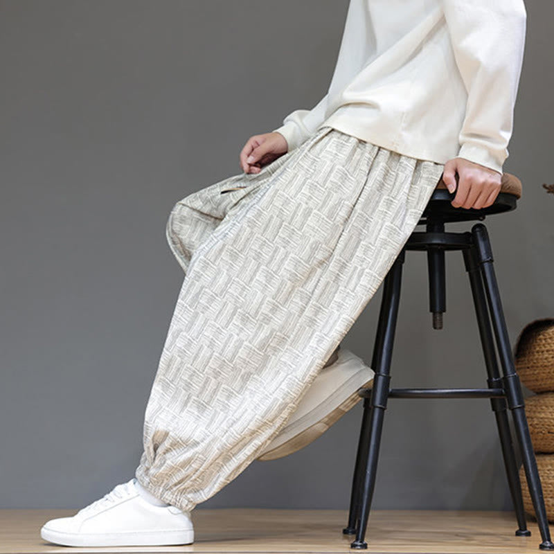 Pantalones bombachos de algodón de pana con estampado de cuadros jacquard otoñal y Buddha Stones para hombre, con bolsillos. - image 18