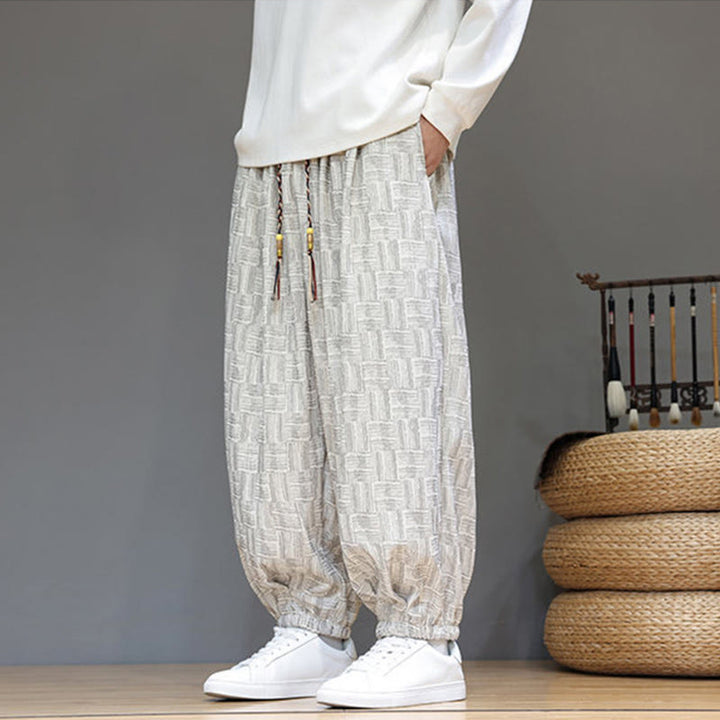 Pantalones bombachos de algodón de pana con estampado de cuadros jacquard otoñal y Buddha Stones para hombre, con bolsillos. - image 12