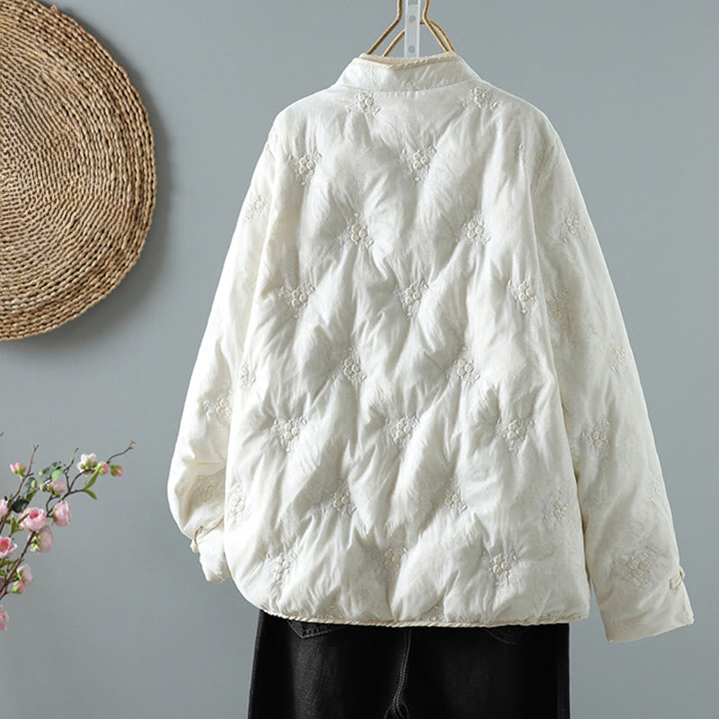 Chaqueta gruesa de manga larga con cuello alto, botones de rana y estampado floral de Buddha Stones para mujer, con bolsillos - image 1