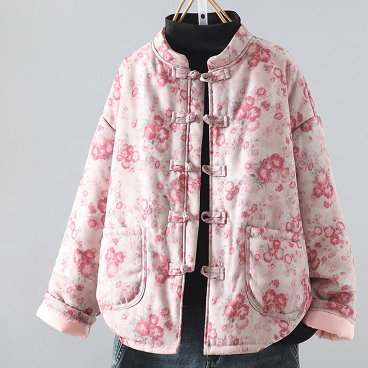 Chaqueta de algodón de manga larga con botones de rana y estampado floral rosa claro para mujer de Buddha Stones - Rosa claro - US12, UK/AU16, EU44 (2XL) - image 0
