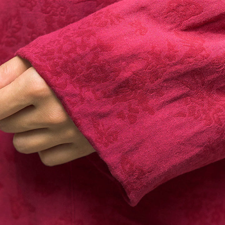 Camisa y pantalón de mujer de manga larga con botones de rana y estampado de Buddha Stones, confeccionados en algodón jacquard, con bolsillos. - image 12