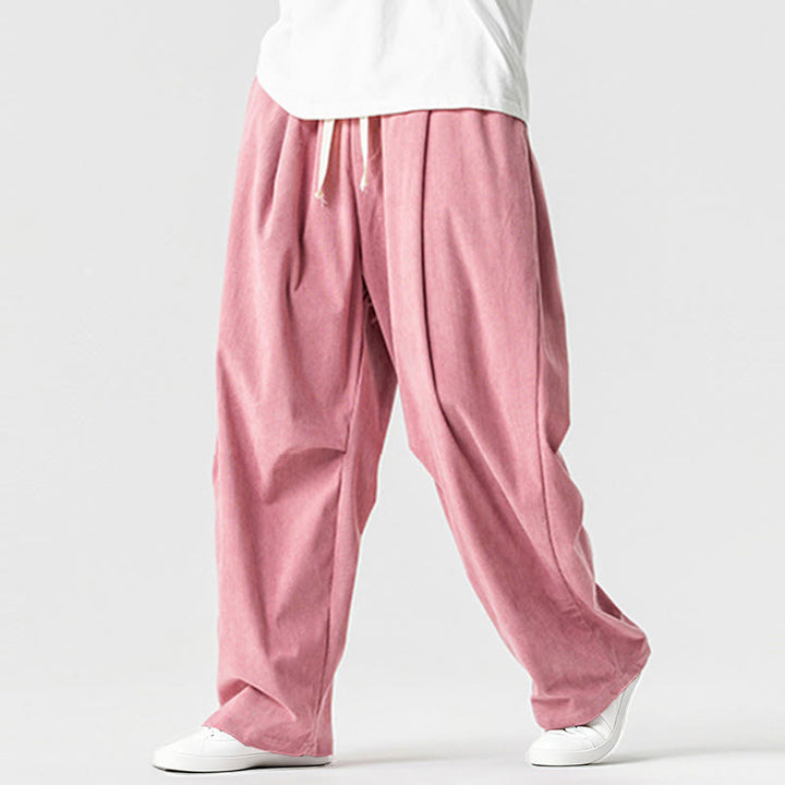 Pantalones de pana de algodón con cordón ajustable y pernera ancha para hombre, con bolsillos, estampado de Buddha Stones. - image 9