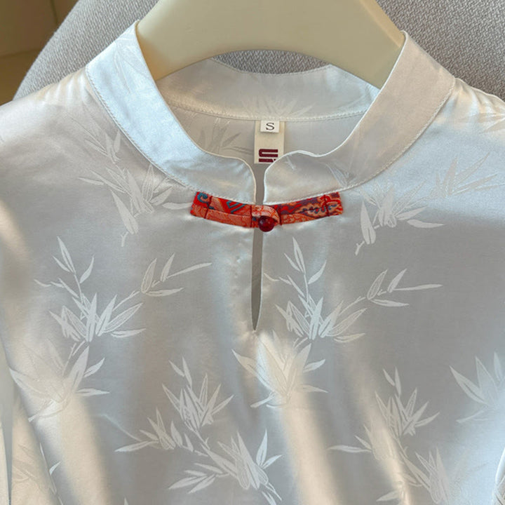 Chaleco de mujer con diseño jacquard de bambú, flor de dragón y botones de rana con Buddha Stones - image 10