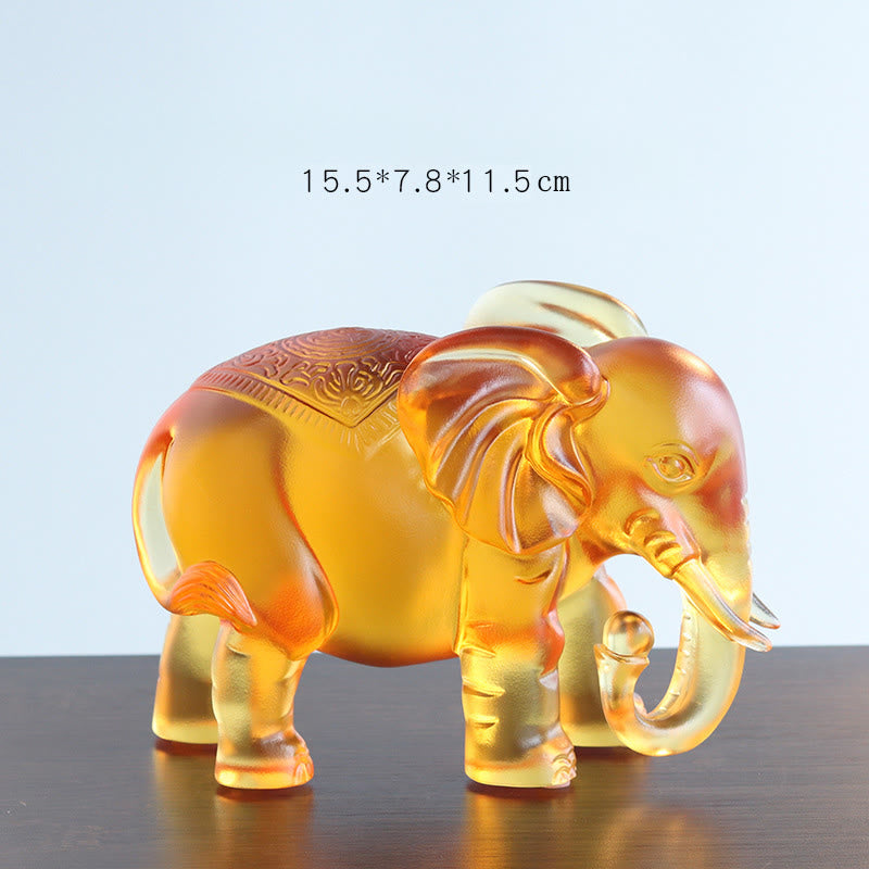 Buddha Stones, cristal amarillo Liuli, trompa de elefante, diseño de arriba abajo, fuerza, decoración del hogar - Elefante grande (trompa hacia abajo) 15,5 x 7,8 x 11,5 cm - image 12
