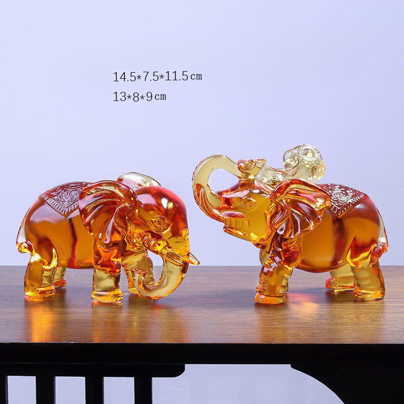 Buddha Stones, cristal amarillo Liuli, trompa de elefante, diseño de arriba abajo, fuerza, decoración del hogar - Un par de elefantes pequeños - image 5
