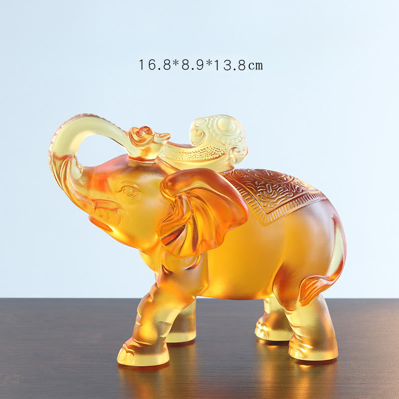 Buddha Stones, cristal amarillo Liuli, trompa de elefante, diseño de arriba abajo, fuerza, decoración del hogar - Elefante grande (trompa hacia arriba) 16,8 x 8,9 x 13,8 cm - image 8