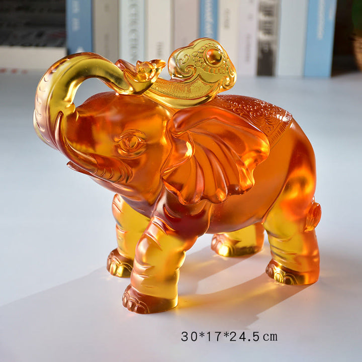 Buddha Stones, cristal amarillo Liuli, trompa de elefante, diseño de arriba abajo, fuerza, decoración del hogar - Elefante extra grande (trompa hacia arriba) 30 x 17 x 24,5 cm - image 16