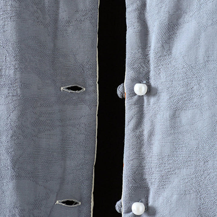 Chaqueta de algodón grueso de manga larga para mujer con estampado de Buddha Stones, botones de rana y color liso, con puños florales. - image 4