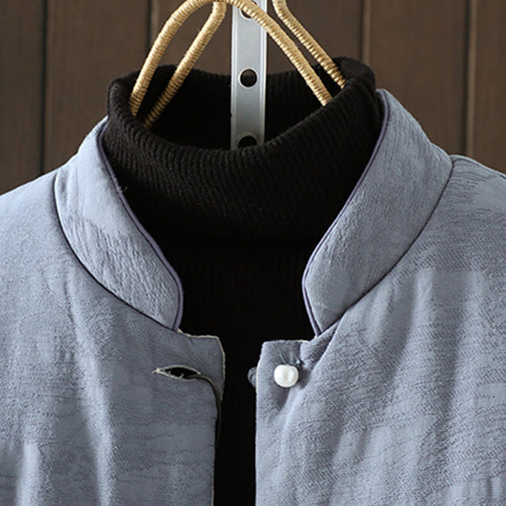 Chaqueta de algodón grueso de manga larga para mujer con estampado de Buddha Stones, botones de rana y color liso, con puños florales. - image 2