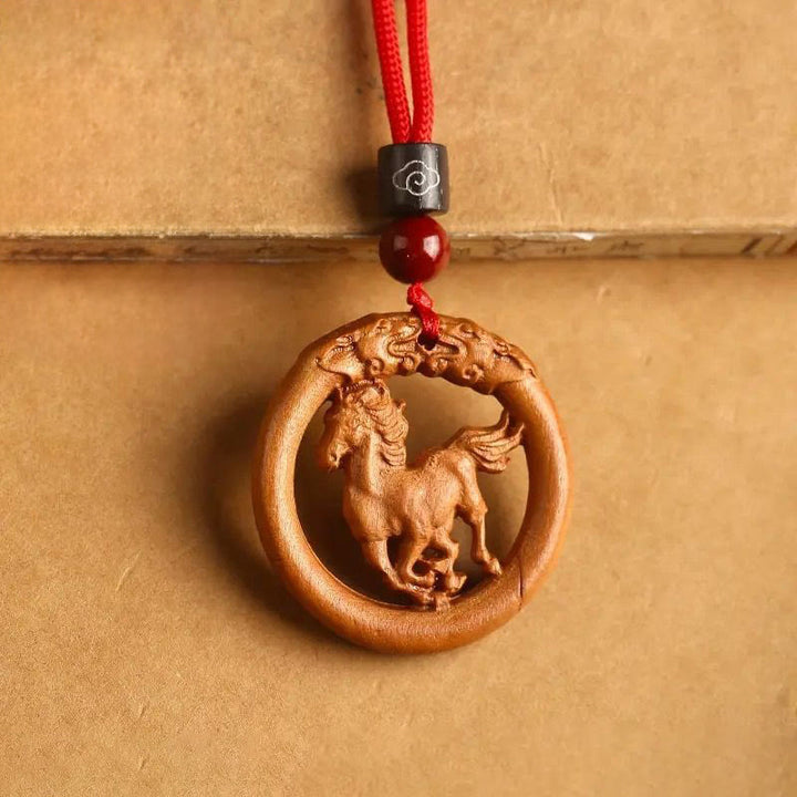 Collar con Buddha Stones y madera de melocotón del zodiaco chino del año del caballo para alejar los malos espíritus. - Caballo de madera de durazno - Cuerda roja - image 10