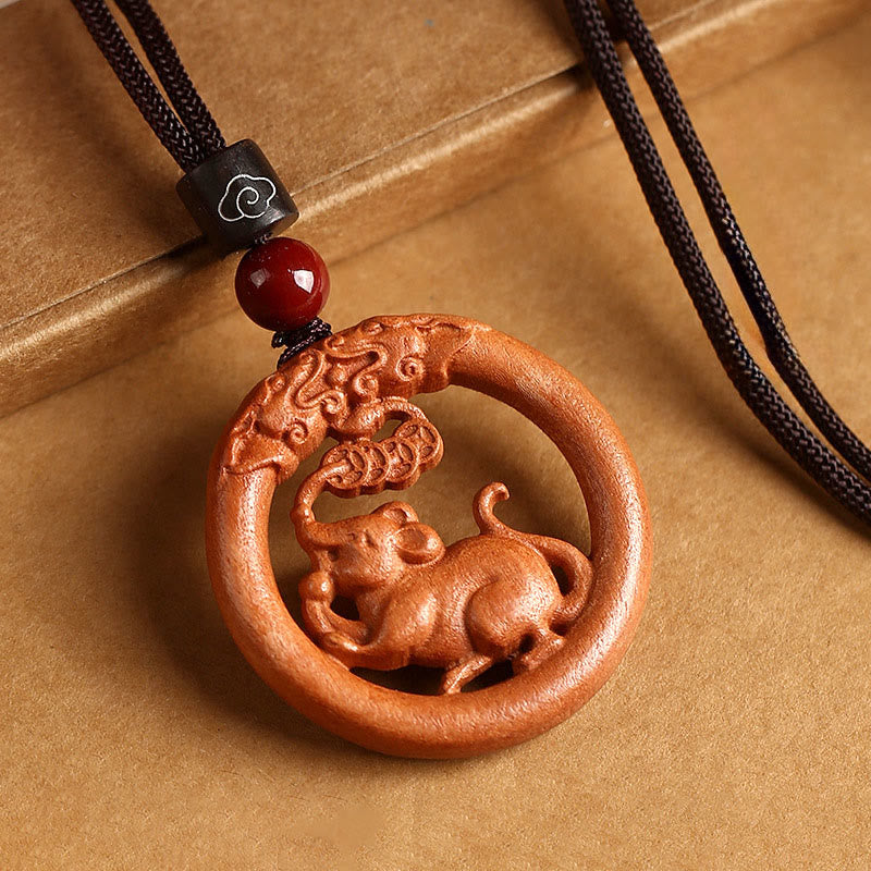 Collar con Buddha Stones y madera de melocotón del zodiaco chino del año del caballo para alejar los malos espíritus. - Rata de madera de durazno - Cuerda marrón - image 13
