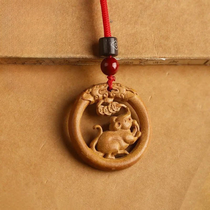 Collar con Buddha Stones y madera de melocotón del zodiaco chino del año del caballo para alejar los malos espíritus. - Rata de madera de durazno - Cuerda roja - image 14