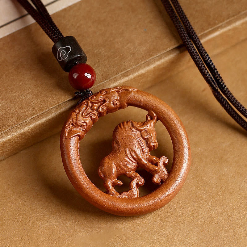 Collar con Buddha Stones y madera de melocotón del zodiaco chino del año del caballo para alejar los malos espíritus. - Madera de melocotón-buey - Cuerda marrón - image 15