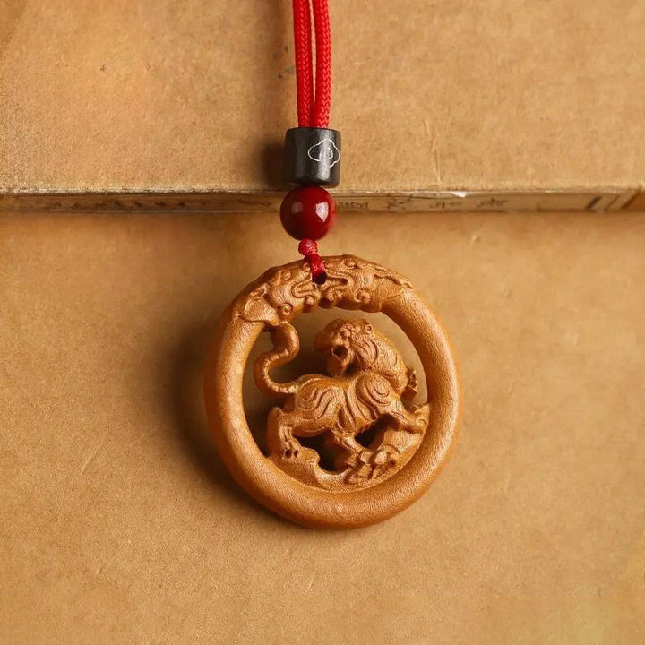 Collar con Buddha Stones y madera de melocotón del zodiaco chino del año del caballo para alejar los malos espíritus. - Madera de melocotón-Tigre - Cuerda roja - image 18