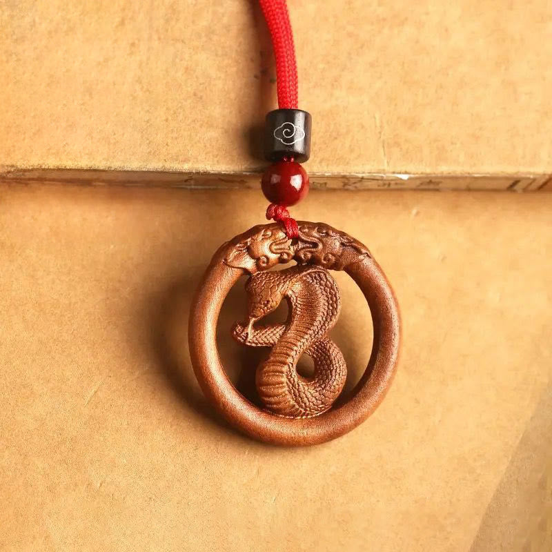 Collar con Buddha Stones y madera de melocotón del zodiaco chino del año del caballo para alejar los malos espíritus. - Serpiente de madera de durazno - Cuerda roja - image 25