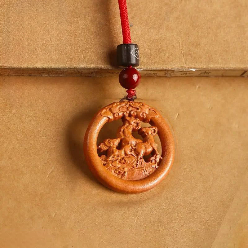 Collar con Buddha Stones y madera de melocotón del zodiaco chino del año del caballo para alejar los malos espíritus. - Cabra de madera de durazno - Cuerda roja - image 21
