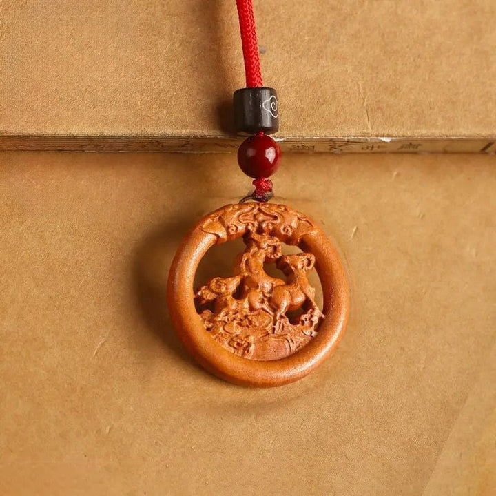 Collar con Buddha Stones y madera de melocotón del zodiaco chino del año del caballo para alejar los malos espíritus. - Cabra de madera de durazno - Cuerda roja - image 21