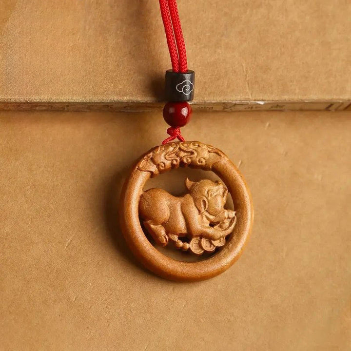 Collar con Buddha Stones y madera de melocotón del zodiaco chino del año del caballo para alejar los malos espíritus. - Cerdo de madera de melocotón - Cuerda roja - image 34