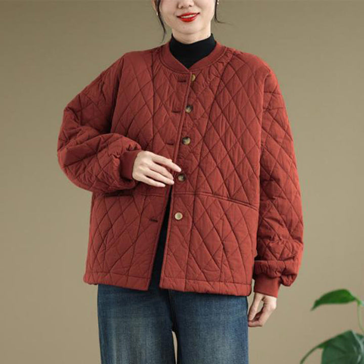 Chaqueta de manga larga para mujer, de algodón grueso, con estampado de rombos y Buddha Stones , con bolsillos. - image 12