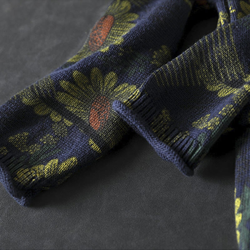 Suéter de algodón para mujer con cuello alto y manga larga, estampado de girasoles y Buddha Stones - image 9