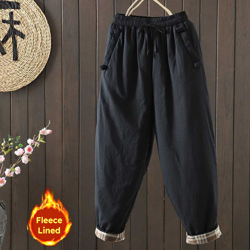 Pantalones térmicos tipo harem de invierno para mujer Buddha Stones, con forro polar y cordón ajustable, con bolsillos. - Negro - US8-10，UK/AU12-14，EU40-42 (2XL) - image 10
