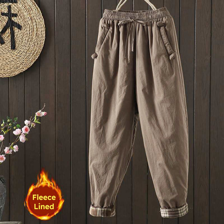 Pantalones térmicos tipo harem de invierno para mujer Buddha Stones, con forro polar y cordón ajustable, con bolsillos. - Broncearse - US8-10，UK/AU12-14，EU40-42 (2XL) - image 1