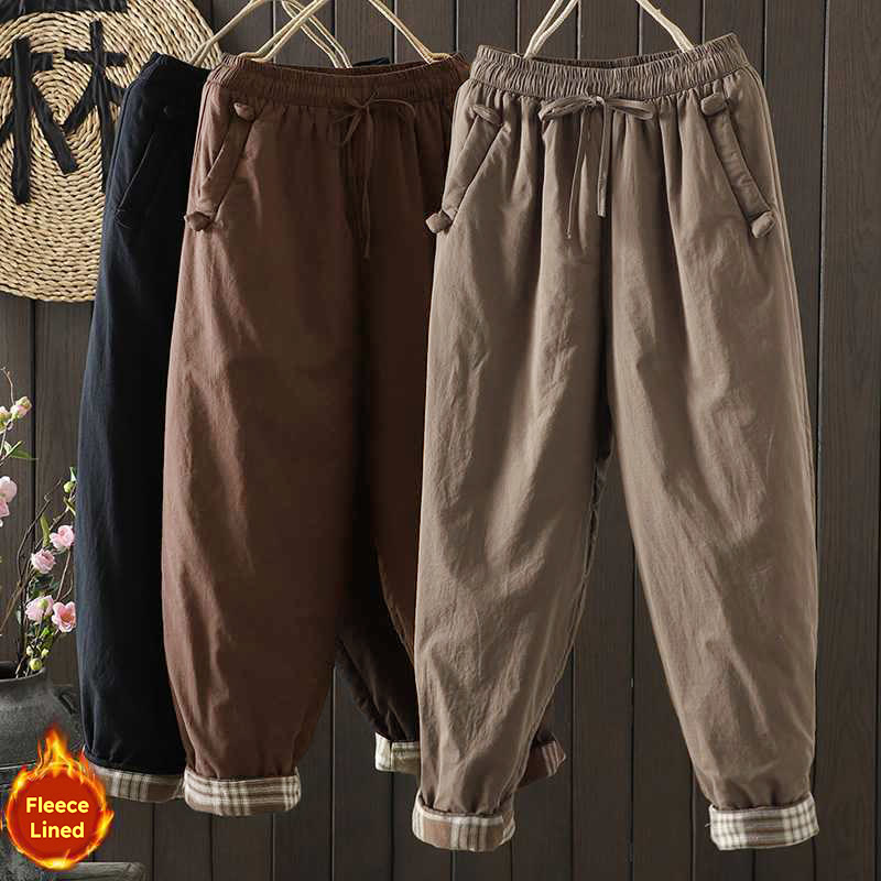 Pantalones térmicos tipo harem de invierno para mujer Buddha Stones, con forro polar y cordón ajustable, con bolsillos. - image 0