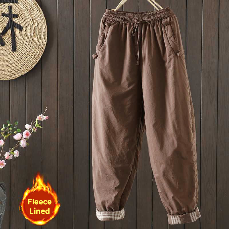 Pantalones térmicos tipo harem de invierno para mujer Buddha Stones, con forro polar y cordón ajustable, con bolsillos. - Tierra de siena - US8-10，UK/AU12-14，EU40-42 (2XL) - image 14