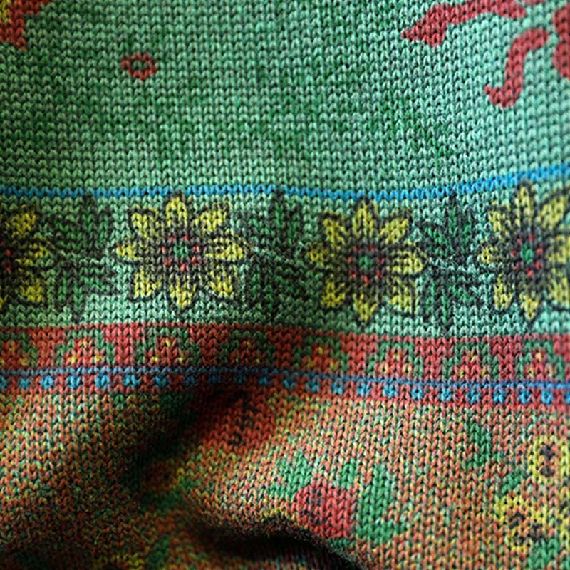 Suéter de algodón de manga larga con cuello alto y estampado floral en bloques de color para mujer , con Buddha Stones y diseño invernal. - image 7